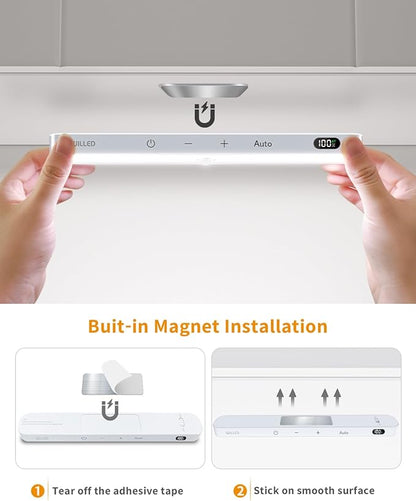 WILLED Motion Sensor Light Indoor, Battery Display, 60 LED Touch Light Bar, Under Cabinet Lights Rechargeable, Battery Operated Closet Light Wireless, Stick on Under Counter Lights for Kitchen(4 Pack)