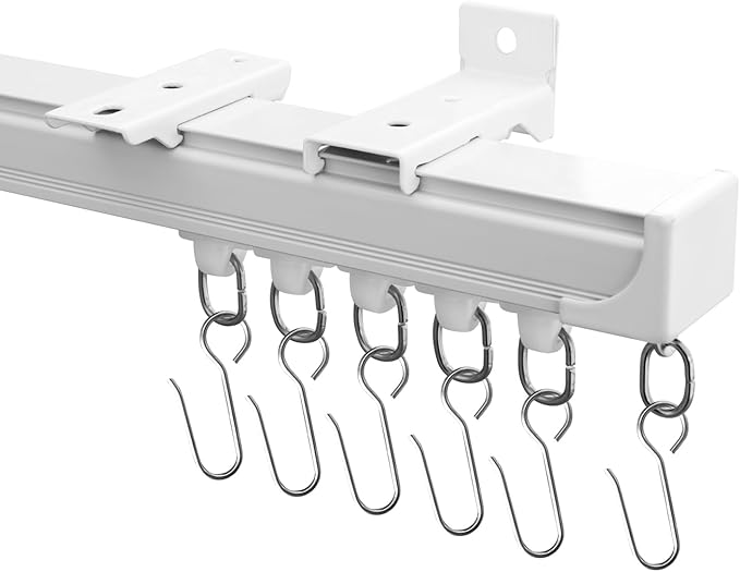 Ceiling Curtain Tracks,Curtain Track Wall Mount,Track Curtains Rod Ceilings Mount Heavy Duty Ceiling Tracks for Curtains Room Divider Rod with Hooks,White 3-6ft