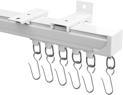 Ceiling Curtain Tracks,Curtain Track Wall Mount,Track Curtains Rod Ceilings Mount Heavy Duty Ceiling Tracks for Curtains Room Divider Rod with Hooks,White 3-9ft