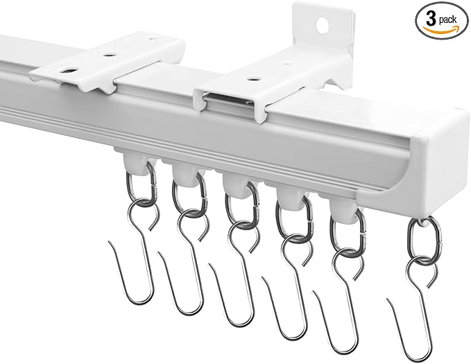 Ceiling Curtain Tracks,Curtain Track Wall Mount,Track Curtains Rod Ceilings Mount Heavy Duty Ceiling Tracks for Curtains Room Divider Rod with Hooks,White 3-15ft