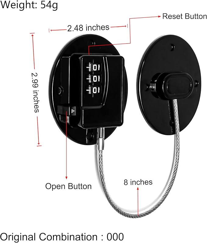 Fridge Lock Refrigerator Lock- Child Safety Cabinet Locks for Refrigerator, Freezer, Drawers & Cabinets - No Key Combination Lock, Adjustable & Reusable for Kids, Adults, Pets (Black 1Pack)