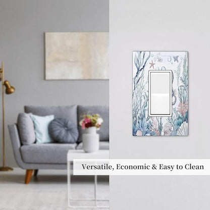 Decorative Outlet Covers Ocean Coral Seahorse Seashell Starfish 1 Gang Single Rocker Light Switch Cover Plate Wall Plates Gfci Faceplate For Bathroom Home Decor