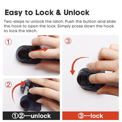 EUDEMON 3 Pack Child Safety Locks, Childproof Strap Locks for Drawers, Fridges, Toilets, Cupboards, Ovens, Cabinets, Multi Use Baby Cabinet Latches, Easy to Install, No Drilling (Clear-Black)