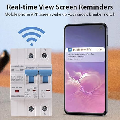 2P Smart Circuit Breaker, 100A 220V WiFi Smart Energy Monitor Switch Meter, One-Click Switch, APP Remote Switch, Miniature Circuit Breakers, Remote Control with TY APP for Apartments