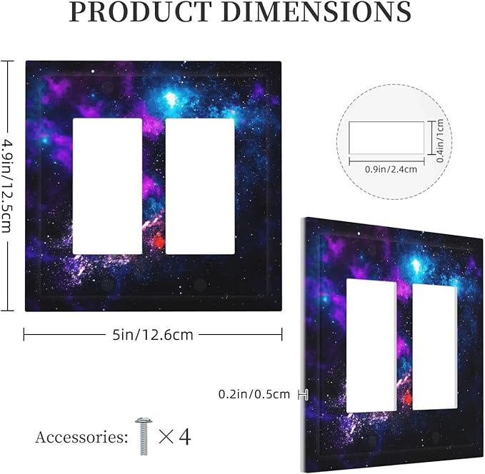 Outer Space Colorful Starry Sky Galaxy Planet Decorative Outlet Covers 2 Gang Double GFCI Rocker Electrical Wall Panels Light Switch Cover Plate for Bed Room Living Room Decor