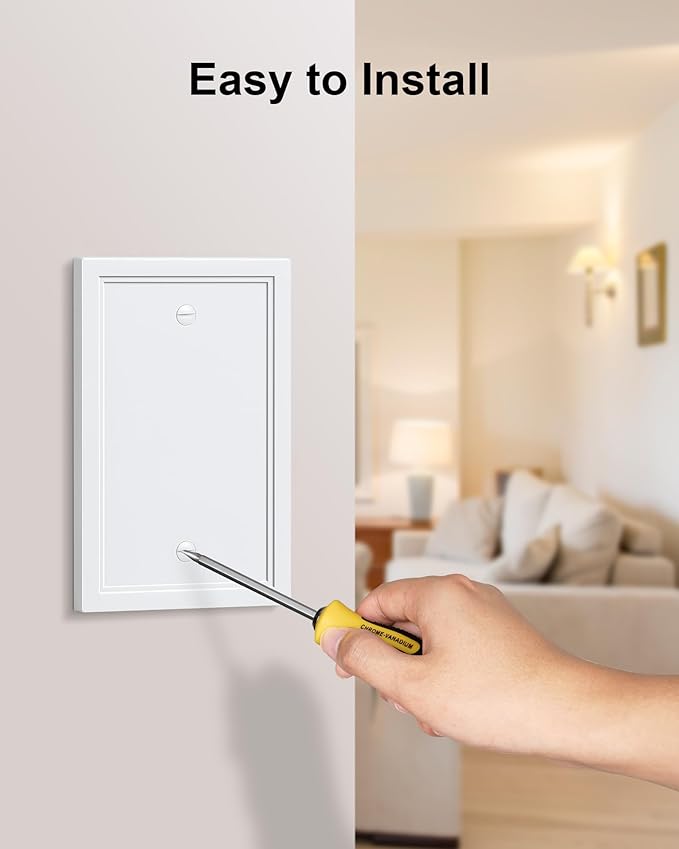 2-Pack Blank Outlet Cover Wall Plate, Natural Material Switch Plates Outlet Covers, Pure White Decorative Wall Plates for Electrical Outlets