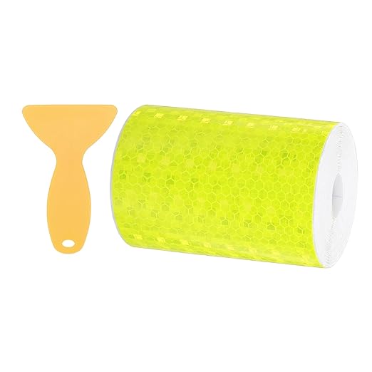 PATIKIL 4 Inch x 33 ft Reflective Tape, 1 Roll Waterproof Self Adhesive High Visibility Caution Warning Safety Tape Reflector with Scraper for Trucks Trailers Cars, Bright Yellow