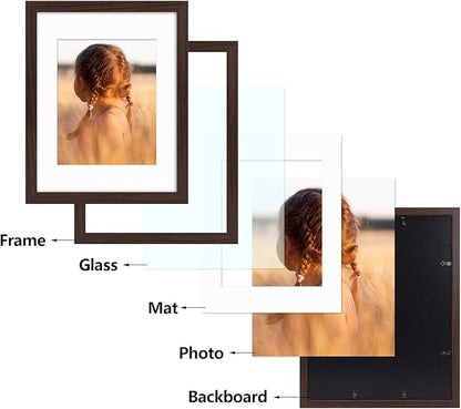 Golden State Art, 11x14 Picture Frame with Mat for 8x10 - High Definition Glass Wall Mounting Horizontal Vertical Display (Brown, 1 Pack)