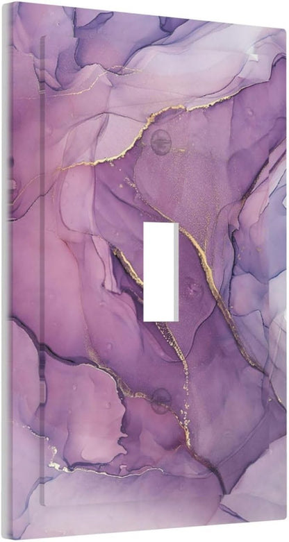 Decorative Light Switch Cover Purple Marbling Golden Line 1 Gang Single Toggle Device Electrical Faceplate Switchplates Decorator Outlet Wall Plate for living Room Bathroom Decor