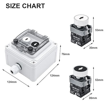 IP67 Button Switch Outdoor Waterproof Box 2 Push Button White Up Black Down Button with Protective Cover Anti-misoperation Switch(AC/DC 6A-110V/3A-240V/2.5A-380V)