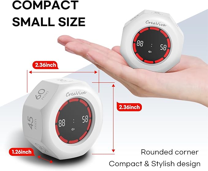 Pomodoro Timer, Flip Cube with 7 presets Countdown, Count up, Rechargeable Small Portable Visual Focus Stopwatch for ADHD, Kids, Classroom, Kitchen, Work, Study, Productivity (Floral White)