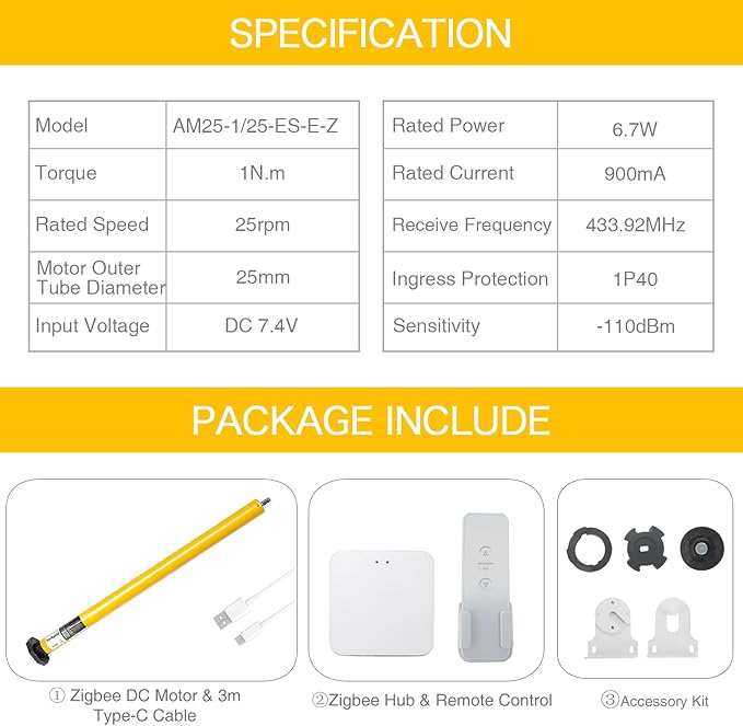 Smart Blinds Motor with Free Zigbee 3.0 Hub & 6-Month Rechargeable Battery, 8.8lb Load for 1.5"/38mm Tubes, 30dB Ultra Quiet, Compatible with Alexa/Google Home & Zebra/Roman/Roller Blinds