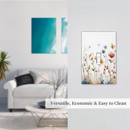 Watercolor Wildflower Colorful Floral Plant Decorative Light Switch Cover 1 Gang Single Toggle Device Electrical Faceplate Switchplates Decorator Outlet Wall Plate for Bed Room Living Room Decor