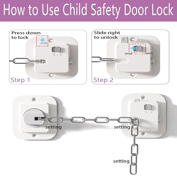 Child Proof Door Lock with Adjustable Strap, Cat Door Latch 3M Adhesive Safety Locks for Baby, Dementia & Pets, No Tools Needed 2 Pack