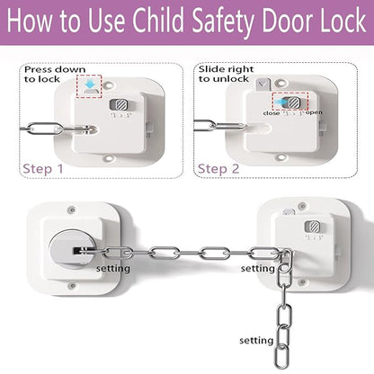 Child Proof Door Lock with Adjustable Strap, Cat Door Latch 3M Adhesive Safety Locks for Baby, Dementia & Pets, No Tools Needed 2 Pack
