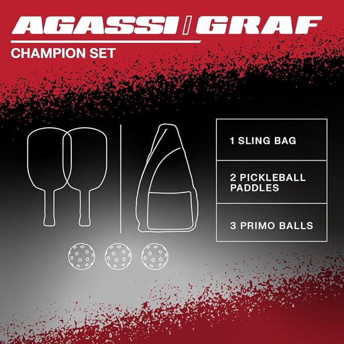 JOOLA Agassi/GRAF Champion Set with Pickleball Paddles, Balls & Sling Bag - Sandblasted Pickleball Racket - Agassi Shape with Extended Sweet Spot - UPA-A Certified - USAP Approved - NFC Chip Enabled