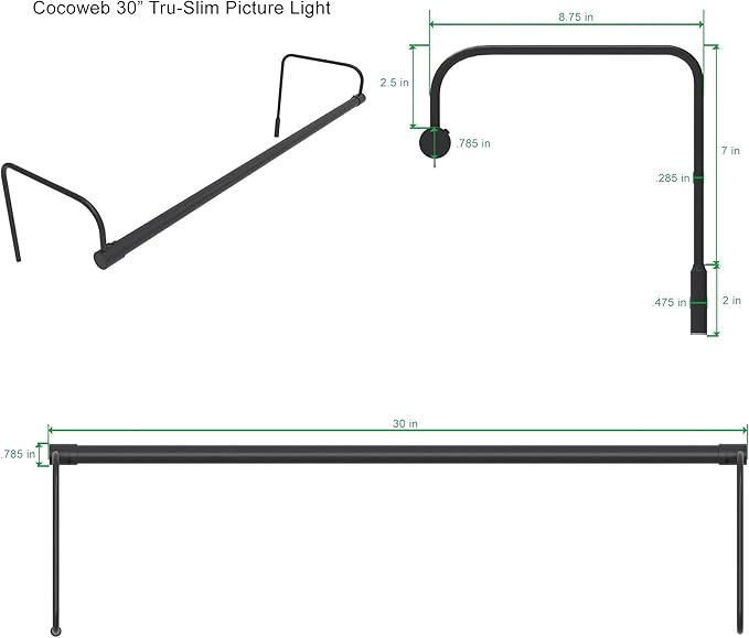 Cocoweb 30 Inch Tru-Slim Oil Rubbed Bronze Picture Light - LED, 2700K, Adjustable Arm, Plug-in, Toggle Switch, Sleek and Compact Design
