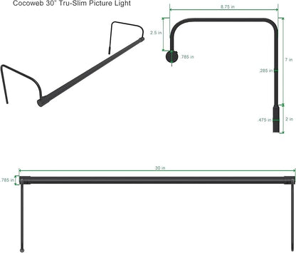 Cocoweb 30 Inch Tru-Slim Oil Rubbed Bronze Picture Light - LED, 2700K, Adjustable Arm, Plug-in, Toggle Switch, Sleek and Compact Design