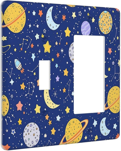 Stars Starry Night Sun Moon Planet Constellations Outlet Covers 1 Toggle 1 Rocker Combination Light Switch Cover Plate Decorative Wall Plate Electrical Switch Plates for Bedroom Bathroom
