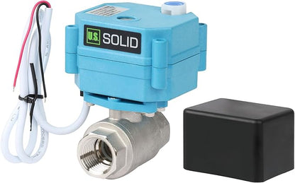 U.S. Solid Motorized Ball Valve - IP67 1/2inch Stainless Steel Ball Valve 110-230V with Waterproof Cover, Full Port, 2 Wire Auto Return, Normally Closed