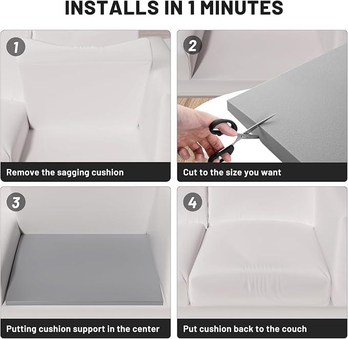 Couch Cushion Support for Sagging Seat – 2 Pack 20x20x2 Inch Sofa Cushion Board Saver & Replacement Insert for Saggy Couch or Chair, Quick No-Tool Install with 40D High Density Foam