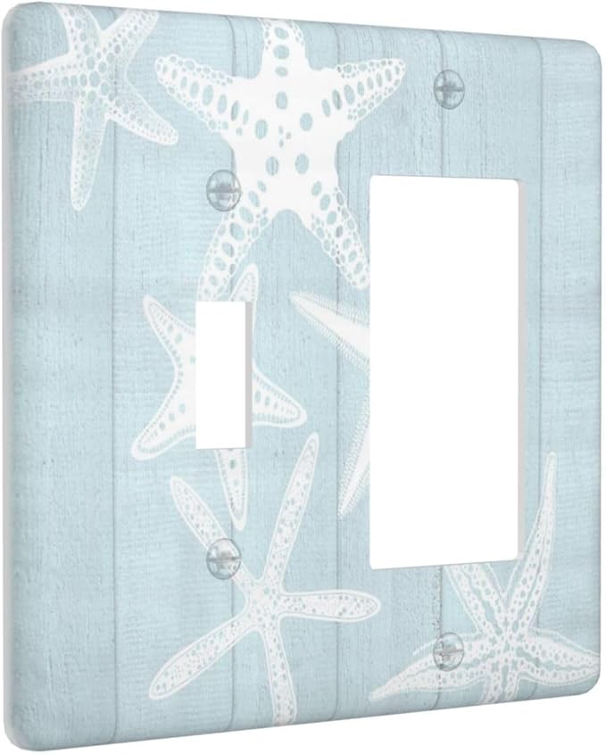 Beach Starfish Vintage Wood Rustic Country Ocean Outlet Covers 1 Toggle 1 Rocker Combination Decorative Wall Plate Electrical Switch Plates Light Switch Cover Plate for Farmhouse Kids Room Decor