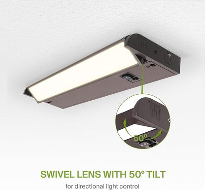 ASD Swivel LED Under Cabinet Lighting Bronze, 12 Inch 5W, Hardwired or Plug-in, 2700K/3000K/4000K, Hi/Low Switch, Rotatable Lens, Dimmable Linkable Under Counter Light for Kitchen, ETL & Energy Star