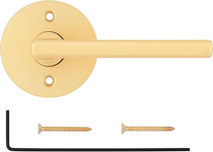 Kwikset Halifax Dummy Door Handle, Single Sided Lever for Closets, French Double Doors, and Pantry, Satin Brass Non-Turning Reversible Interior Push/Pull Lever, with Microban Protection