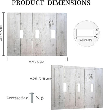 Rustic White Grey Wood Grain Decorative Switch Plates 3 Gang Wall Plate Triple Toggle Light Switch Cover Electrical Wall Panels Faceplate for Bedroom Bathroom Decor