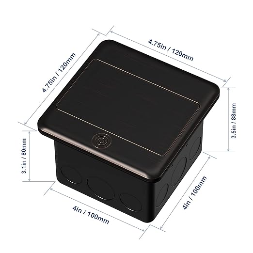 KYHSHJ Pop Up Floor Electrical Outlet Box Kit，20 Amp Stainless Steel TR Tamper-Resistant Duplex Receptacle Outlet， Corrosive Resistant Hardware，ETL Listed, Oil Rubbed Bronze