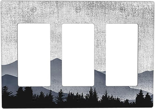 Light Switch Covers Natural Landscape Mountains Pine Trees 3 Gang Rocker Electrical GFCI Decorative Triple Outlet Wall Plate Cover Switchplate for Bedroom living Room Decor