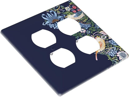 Decorative Outlet Covers Vintage Blue Morris Strawberry Thief Bird Flower 2 Gang Wall Plate Cover Double Duplex Receptacle Two Switch Light Switch Cover Plate Faceplate