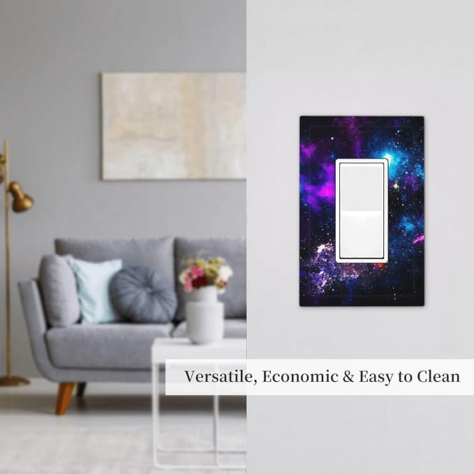 Outer Space Colorful Starry Sky Galaxy Planet Decorative Outlet Covers 1 Gang Single Rocker Light Switch Cover Plate Wall Plates GFCI Faceplate for Bed Room Living Room Decor