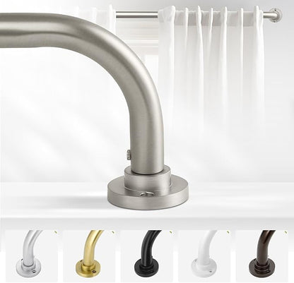 Nickel Wrap Around Curtain Rods 36 to 72 In:Blackout Heavy duty Adjustable Window Curtain Rod for Bedroom,Industrial Darkening Curved French Metal Single Drapery Rods Easy Install,Satin Nickel