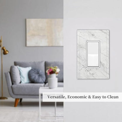Decorative Outlet Covers Marble Granite White And Grey 1 Gang Single Rocker Light Switch Cover Plate Wall Plates GFCI Faceplate for Home Bedroom Decor
