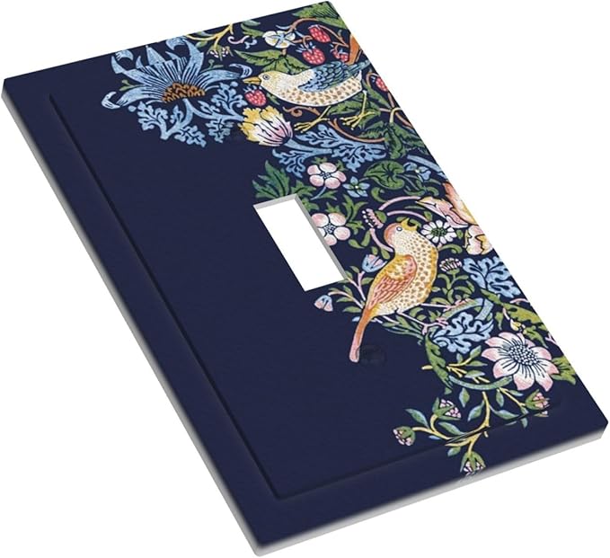 Decorative Light Switch Cover Plate Vintage Blue Morris Strawberry Thief Bird Flower 1 Gang Wall Plate Oversized Single Toggle Wall Cover Plate Jumbo Switchplate Faceplate