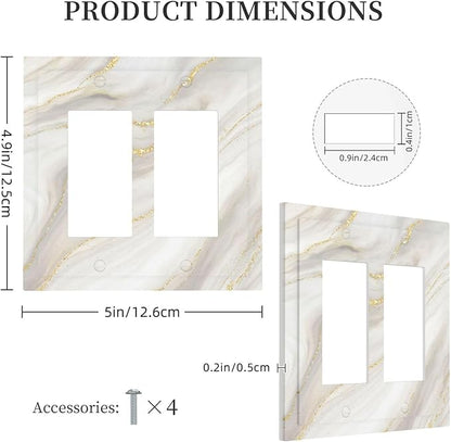 White Grey Gold Marble Simple Tiles Decorative Outlet Covers 2 Gang Double GFCI Rocker Electrical Wall Panels Light Switch Cover Plate for Bathroom Kitchen Decor