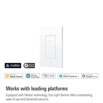 Eve Light Switch (Matter) 2-Pack – Smart Wall Switch for Apple Home, Alexa, Google Home, SmartThings; for Single-Pole & 3-Way switches; Thread, Requires Thread Router & Neutral Wire; UL-Certified