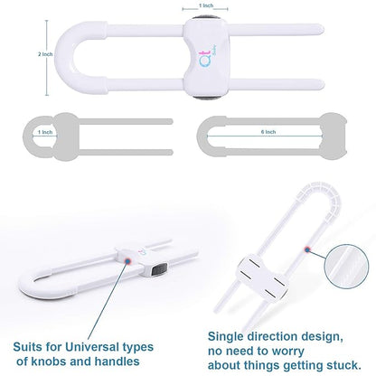 Baby Proofing Cabinet Locks | Adjustable U Shaped Baby Safety Latches for Drawers, Fridge, Closet |Modern Baby Proofing Cabinet Lock with Extra Secure Lock Buttons (Pack of 4, White)