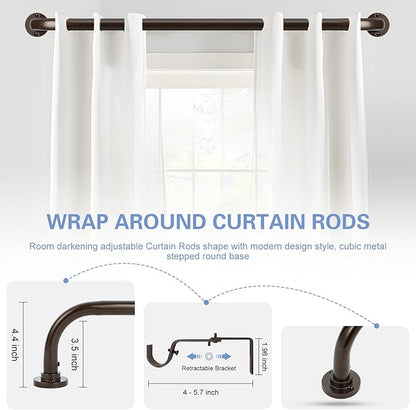 Bronze Wrap Around Curtain Rods 28 to 48 Inch:Blackout Heavy duty Adjustable Window Curtain Rod for Bedroom,Industrial Darkening Curved French Metal Single Drapery Rods Set Easy Install,Brown