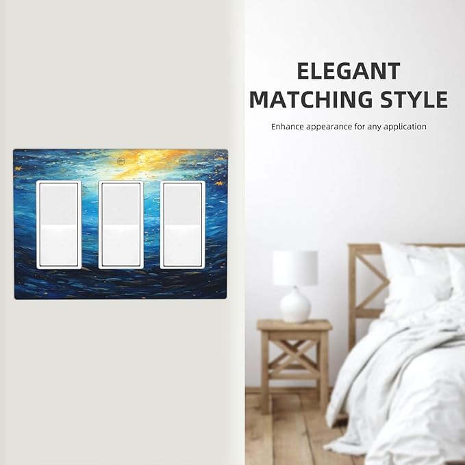 Light Switch Covers Dream Ocean Underwater World Fish Shoal 3 Gang Rocker Electrical GFCI Decorative Triple Outlet Wall Plate Cover Switchplate for Kids room Nursery Decor