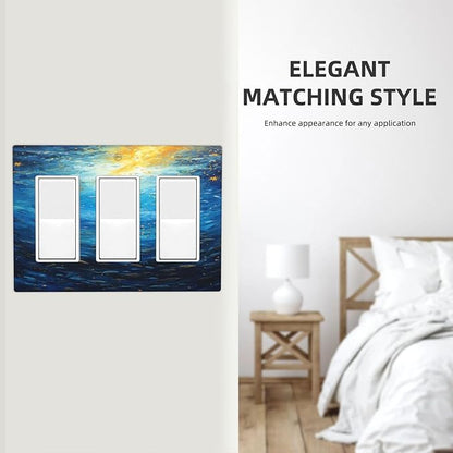 Light Switch Covers Dream Ocean Underwater World Fish Shoal 3 Gang Rocker Electrical GFCI Decorative Triple Outlet Wall Plate Cover Switchplate for Kids room Nursery Decor