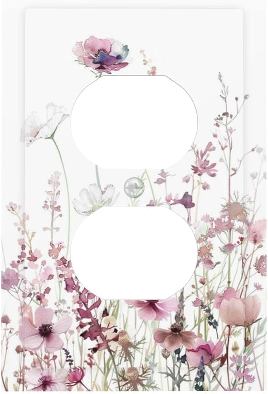Floral Pink Watercolor Wildflowers Plant Flower Outlet Covers 1 Gang Duplex Light Switch Cover Decorative Switch Plates Electrical Receptacle Faceplate Wall Plate for Bedroom Living Room Decor