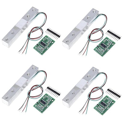 ShangHJ 4 Sets Digital Load Cell Weight Sensor + HX711 ADC Module Weighing Sensor for Arduino DIY Portable Electronic Kitchen Scale Kit (1kg)