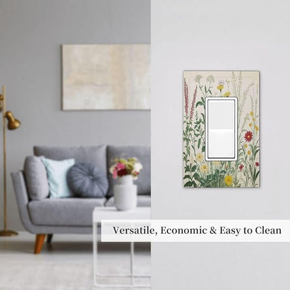 Rustic Wildflower Green Plants Daisy Floral Decorative Outlet Covers 1 Gang Single Rocker Light Switch Cover Plate Wall Plates Gfci Faceplate For Farmhouse Bed Room Decor