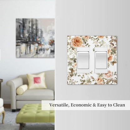 Decorative Outlet Covers Vintage Warm Color Orange Flowers And Leaves 2 Gang Double GFCI Rocker Electrical Wall Panels Light Switch Cover Plate for Bedroom living Room Decor