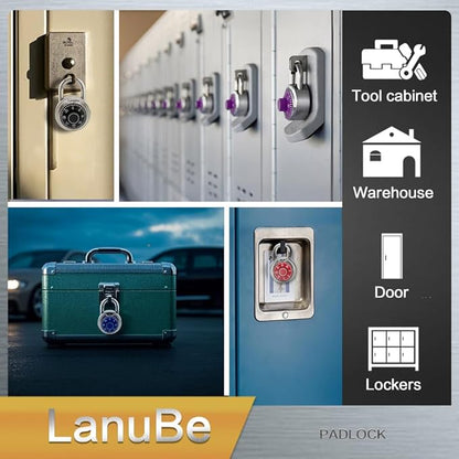 LanuBe Standard Dial Combination Lock, 2 inches. Wide, with Different Combinations, Blue Turnplate, Pack of 12; Lock for School, Employee, Gym Sports Locker, Case, Toolbox