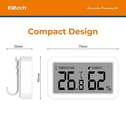 Elitech Fridge Thermometer Hygrometer Digital Freeze Refrigerator Thermometer Waterproof Large LCD Display TM-2TH