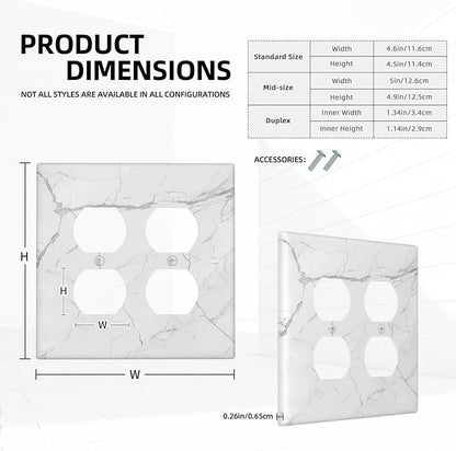 Outlet Covers White Grey Abstract Modern Marble 2 Gang Double Duplex Decorative Light Switch Covers Electrical Wallplates Socket Faceplate for Bathroom Kitchen Decor