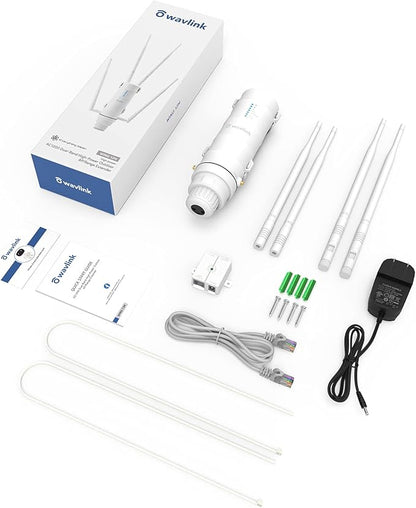 WAVLINK AC1200 Outdoor WiFi Extender, 2025 Long Range Dual Band 2.4GHz+5GHz Weatherproof WiFi Access Point with POE, High Power Signal Booster, Router/AP/Repeater Mode, 4x7dBi Antennas for Home & Yard